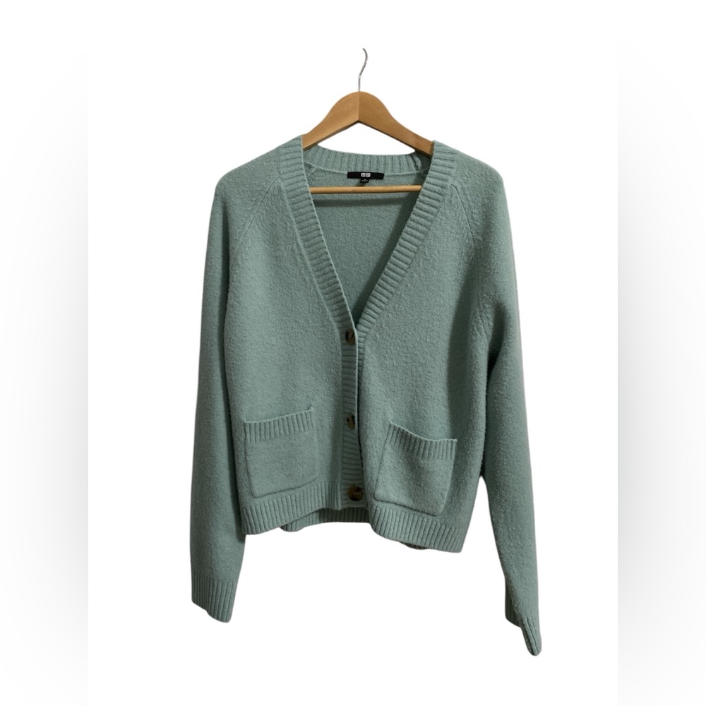 Uniqlo Souffle Yarn Long Sleeve Short Cardigan with Pockets Soft Blue Women's S